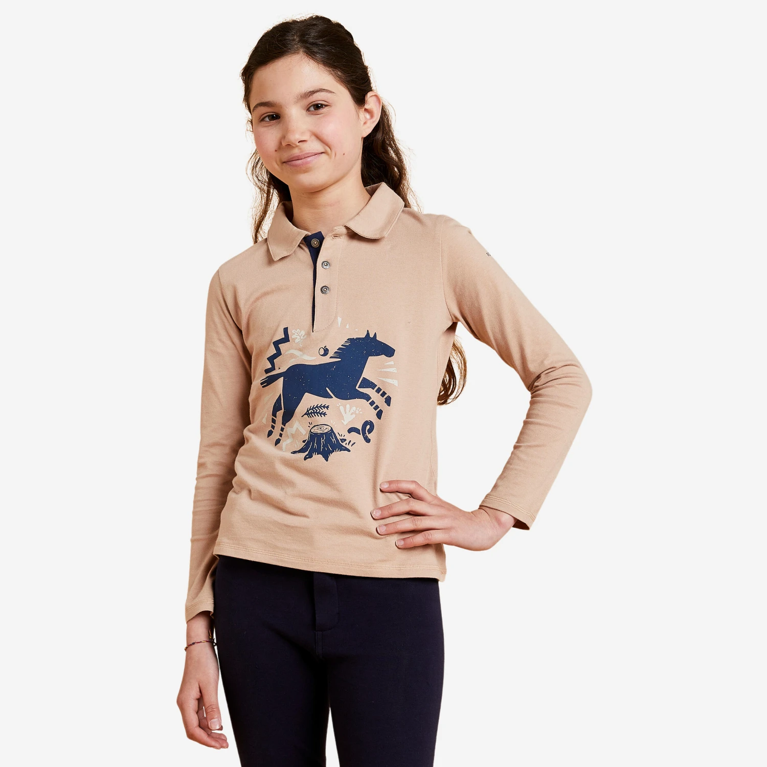 Girls' Long-Sleeved Horse Riding Polo Shirt 100 6 Girls' Long-Sleeved Horse Riding Polo Shirt 100 - Image 6
