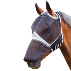 Fine Mesh Ear Holes Horse Fly Mask With Nose (Black)