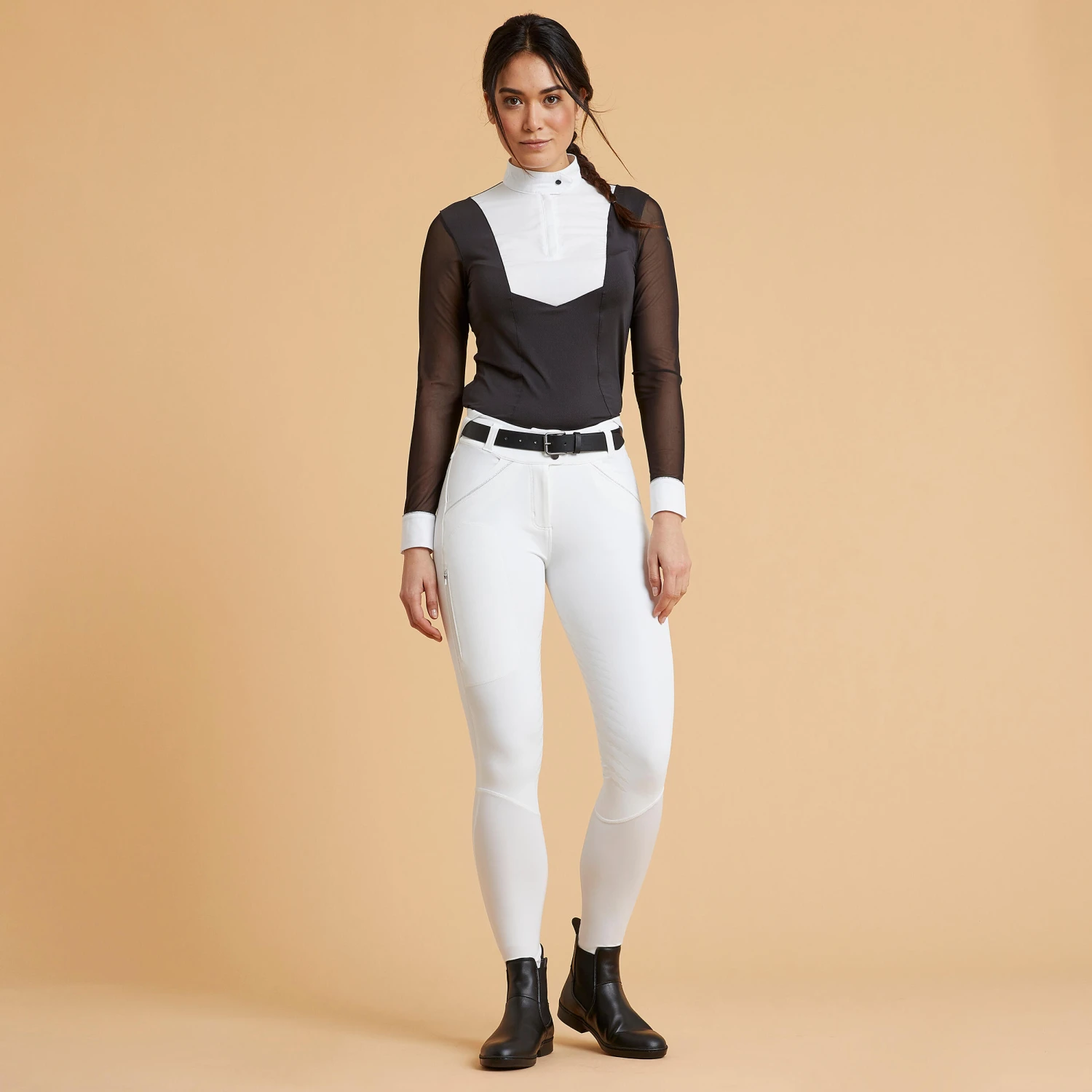 Women's Long-Sleeved Horse Riding Show Polo Shirt 900 2 Women's Long-Sleeved Horse Riding Show Polo Shirt 900 - Image 2